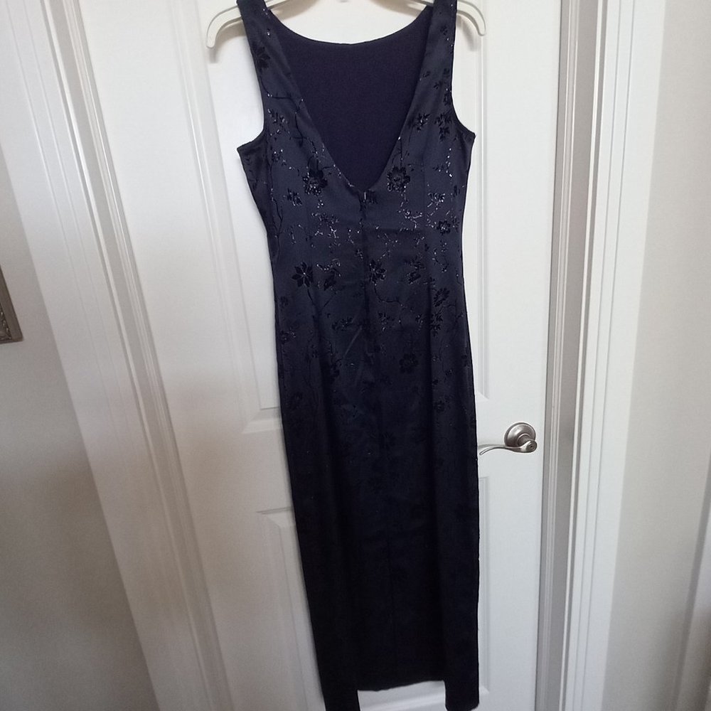BYER TOO BLUE Maxi Dress Sz 9 Sleeveless Glitter Velvet Flowers EC